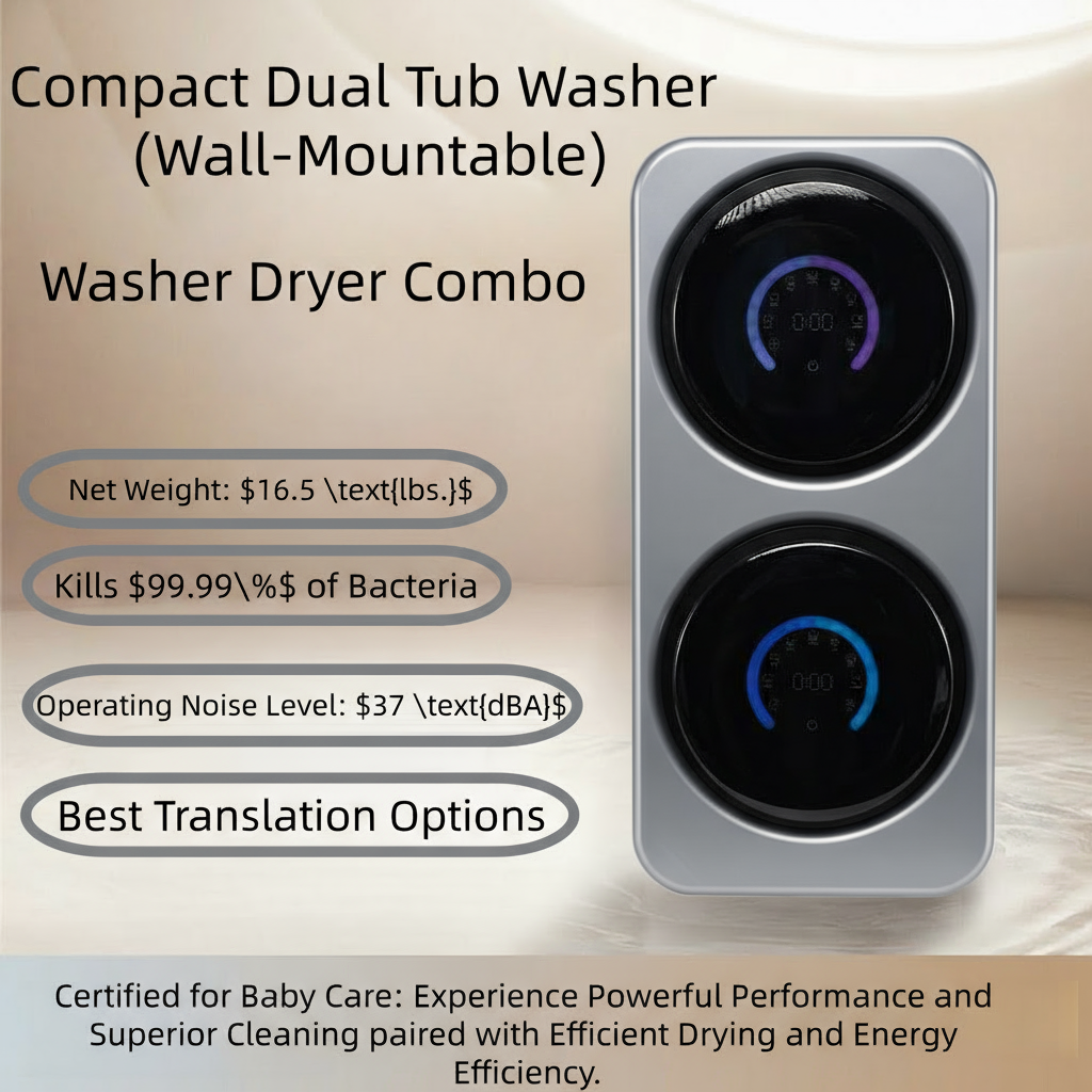 Compact Silver Gray Dual-Drum Washer/Dryer Combo (Desktop or Wall-Mount)