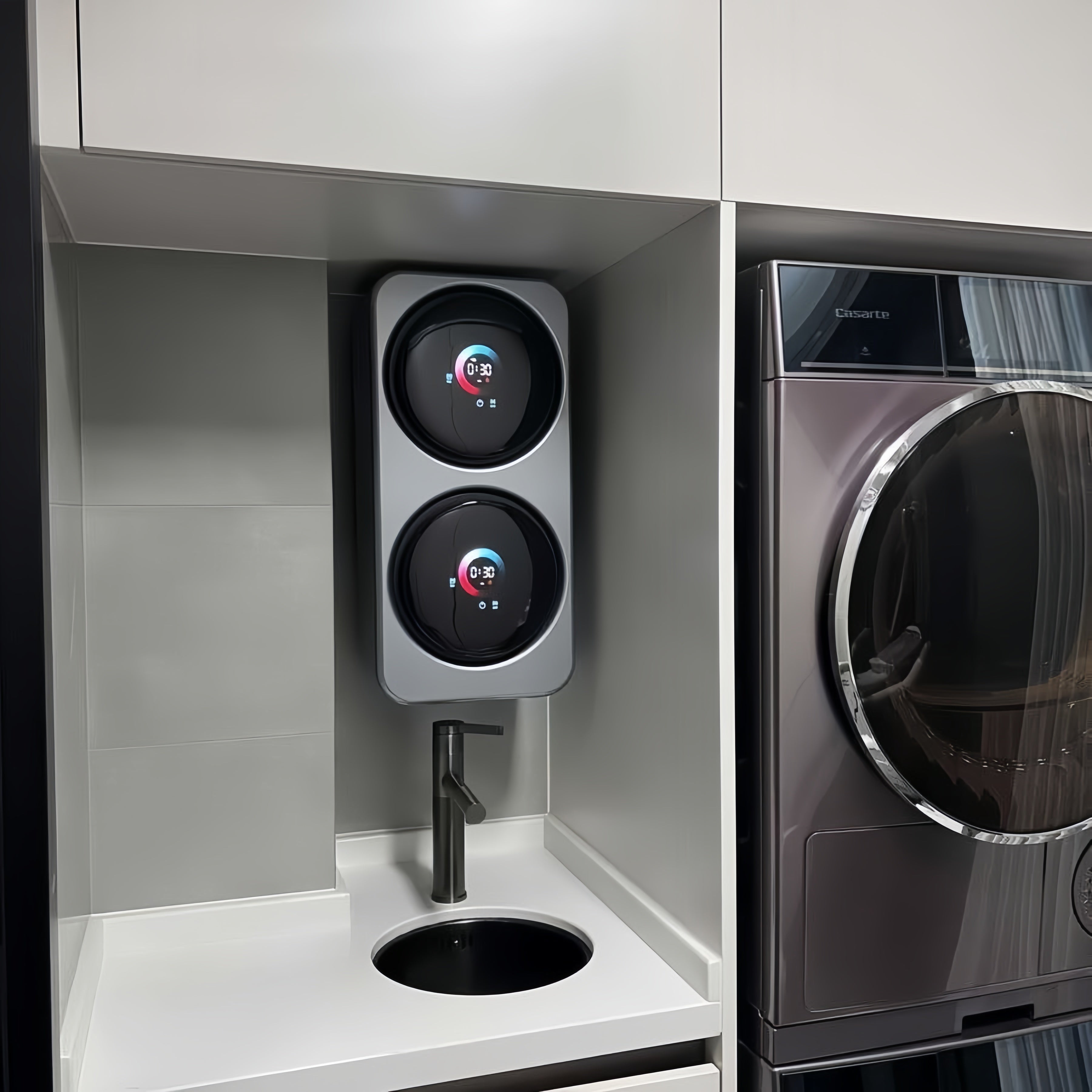 Compact Silver Gray Dual-Drum Washer/Dryer Combo (Desktop or Wall-Mount)