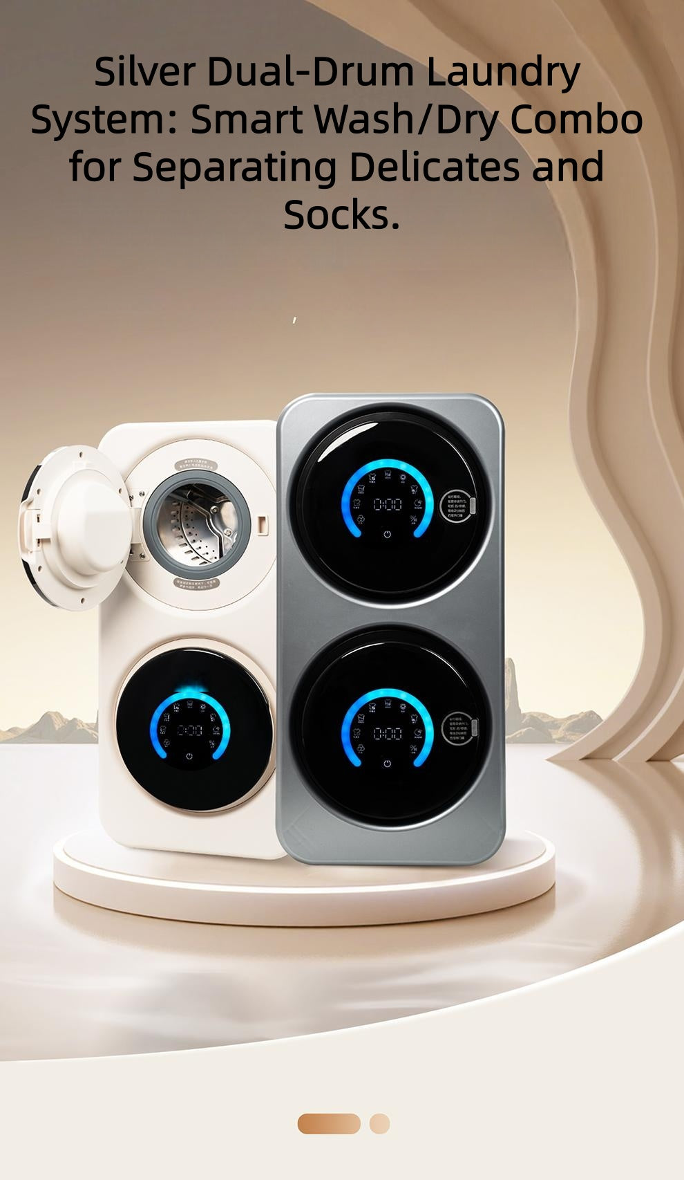 Compact Silver Gray Dual-Drum Washer/Dryer Combo (Desktop or Wall-Mount)