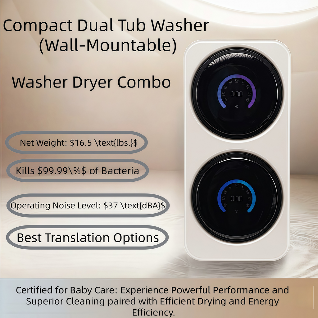 White Dual-Drum Washer/Dryer Combo (All-in-One, Compact, Desktop or Wall-Mount)