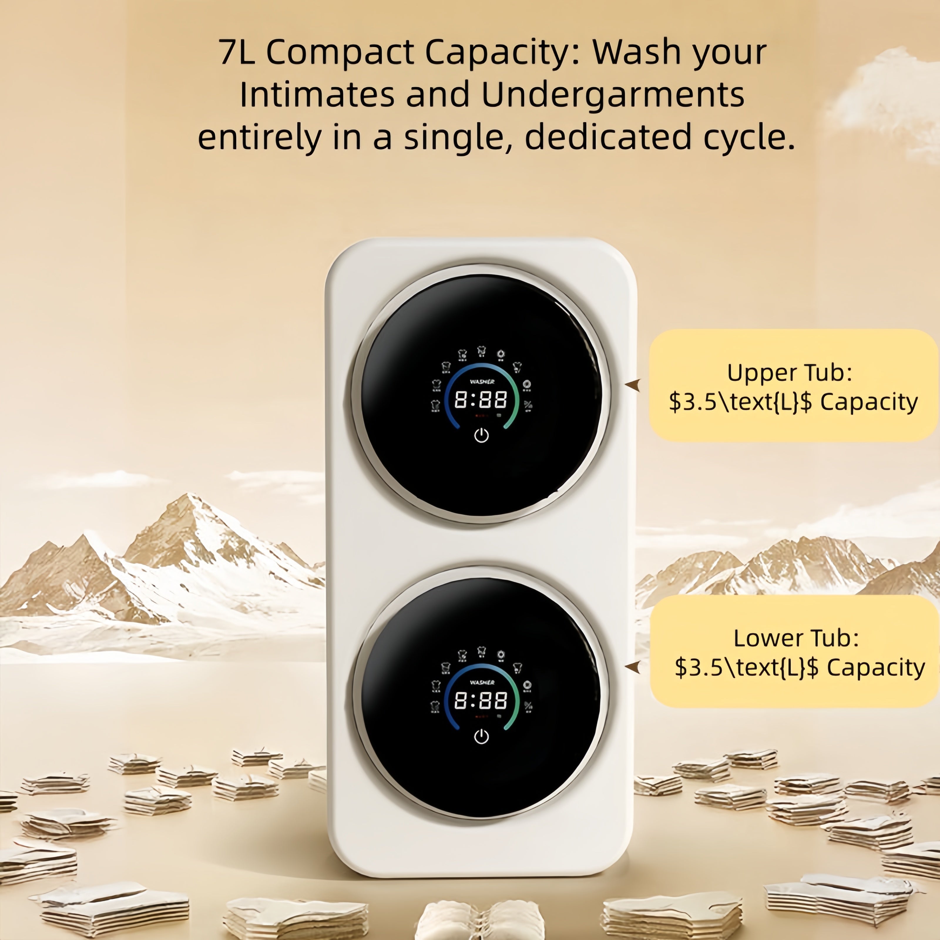White Dual-Drum Washer/Dryer Combo (All-in-One, Compact, Desktop or Wall-Mount)